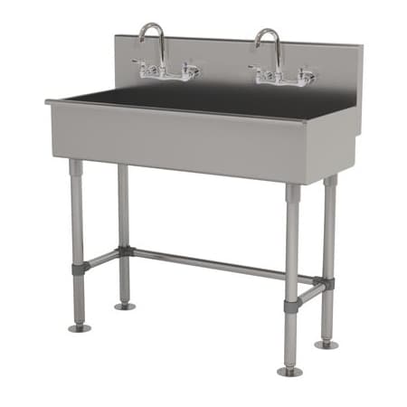 Advance Tabco 2 Station 16 Ga. 304 SS Floor Mt Square Corner Sink - Faucet Included 19-FM-40-F